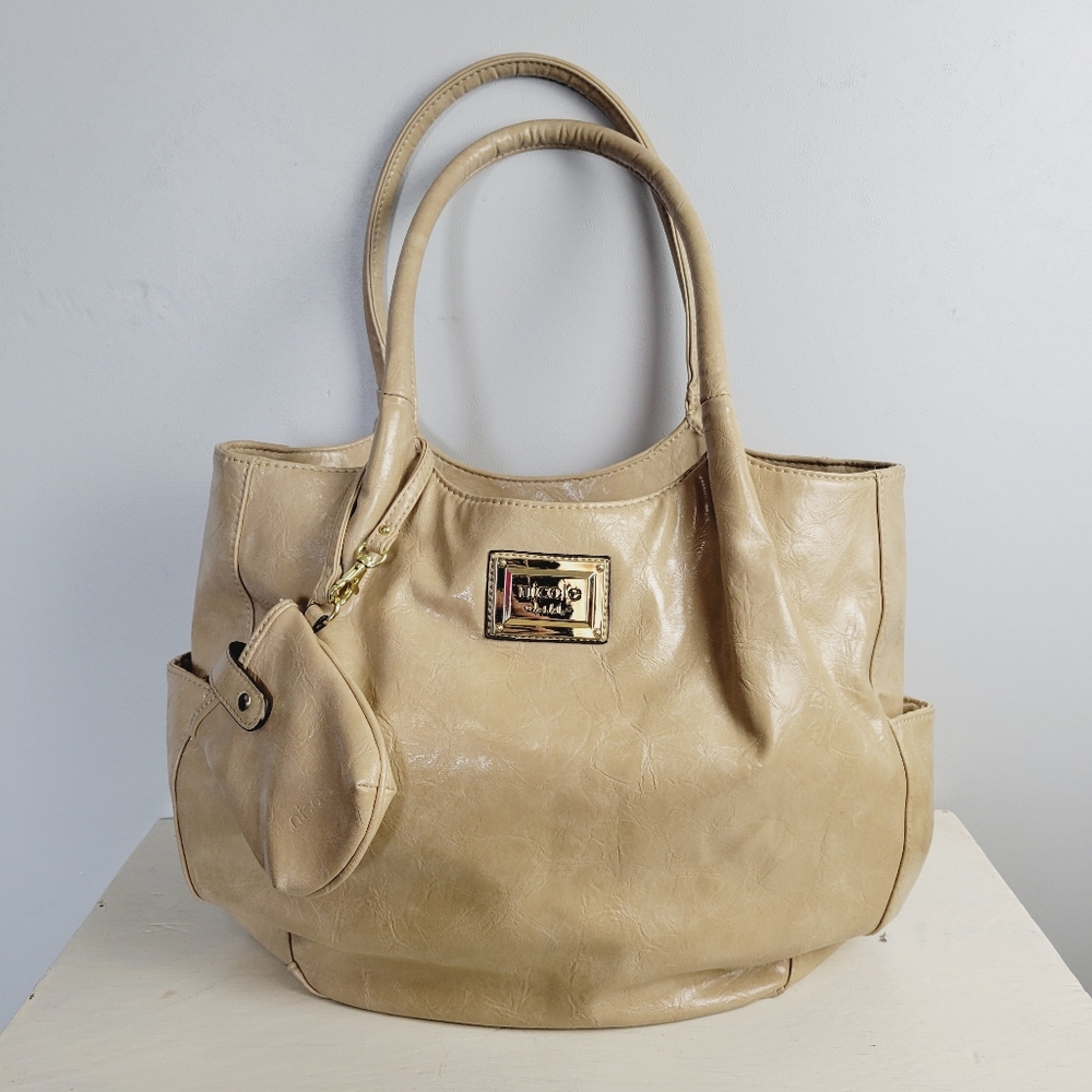 Nicole Miller Oversized Hobo Shoukder Bag Purse w/ Matching Mini Pouch